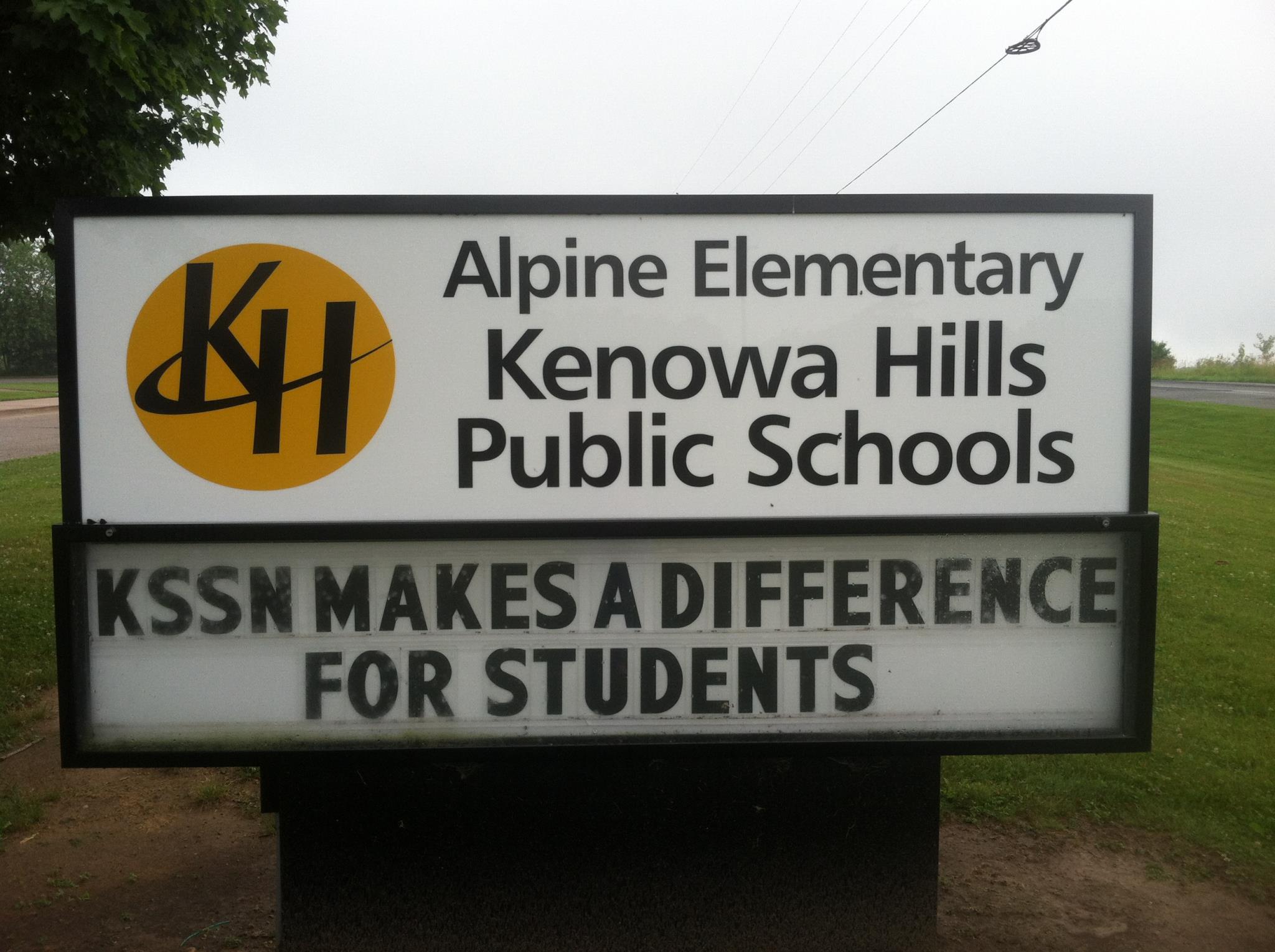 Sign that says Alpine Elementary: Kenowa Hills Public Schools, KSSN Makes a Difference for Students